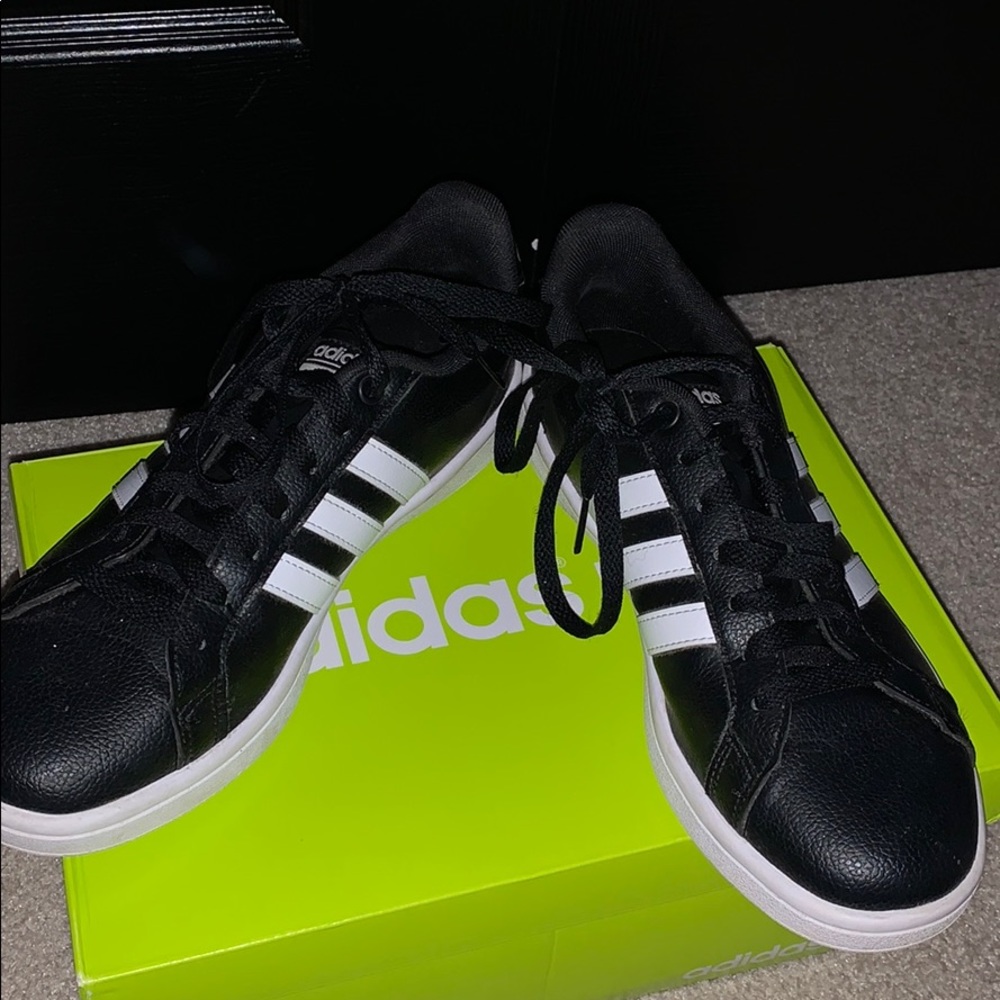black with white striped adidas